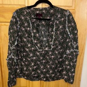 J. Crew Dark Green Floral Blouse